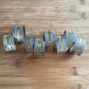 Vtg MCM Silver Plated Two Tone Napkin Rings Polished Brass Set of 8 Hong Kong